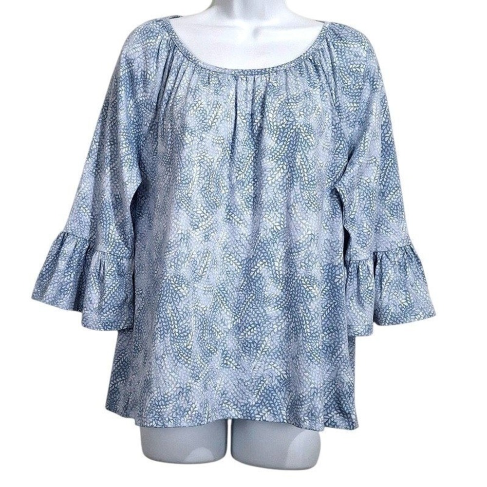 MICHAEL Michael Kors Womens Top M L Blue 3/4 Raglan Bell Sleeve Floral Logo